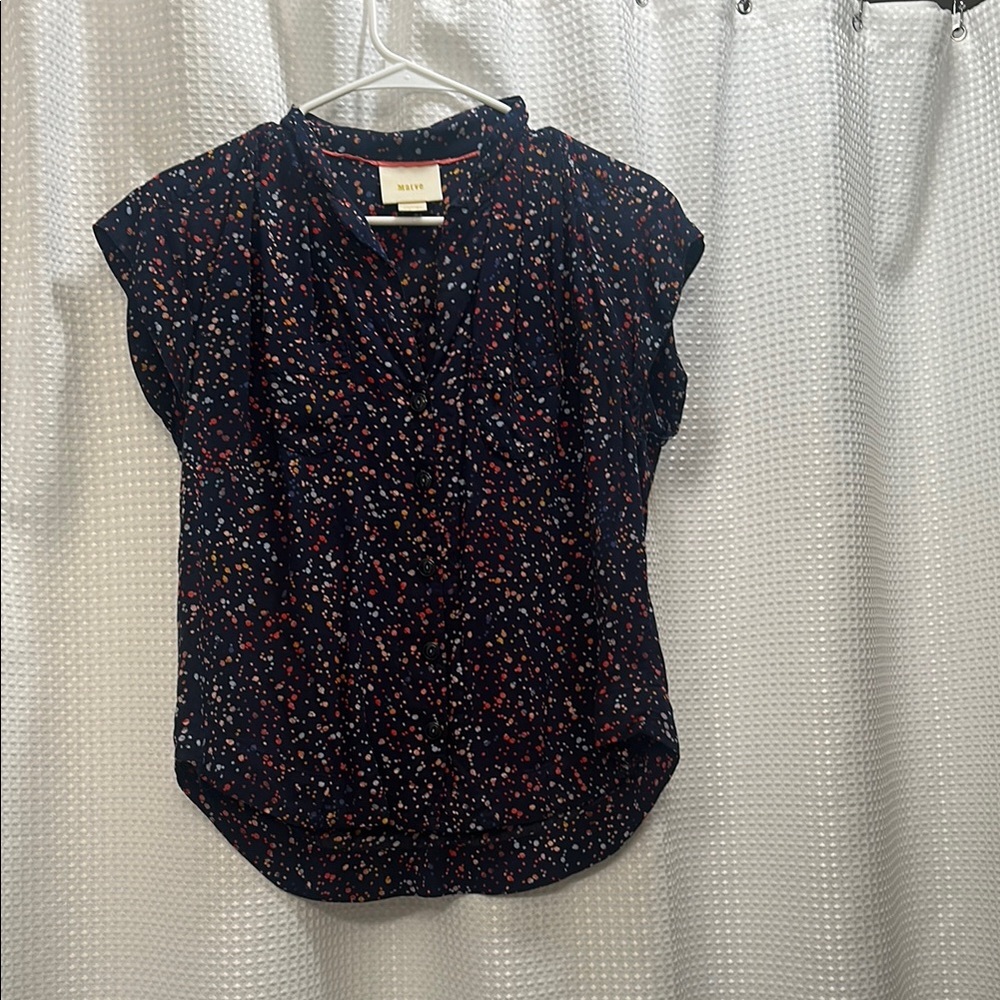 Maeve Navy Blouse with Multicolor Speckles